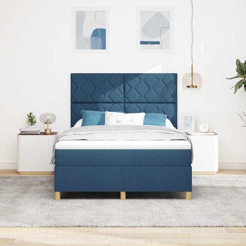  LED Box Spring Krevet s uzglavljem Plava 140 x 190 cm tkanina Slike