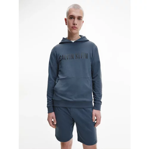 Calvin Klein Men's Grey Blue Hooded Sweatshirt - Men