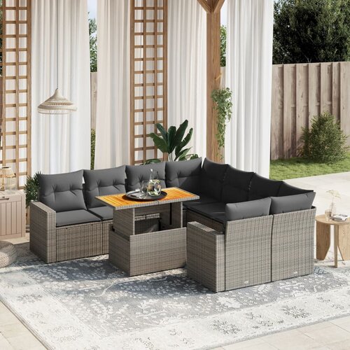 vidaXL 9-dijelni set vrtnih sofa od poliratana s jastucima sivi Cijene
