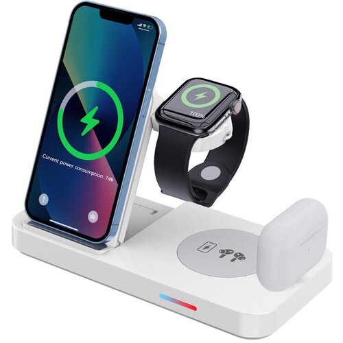  B-19 Bežični punjač 4u1 za 2x iPhone/Airpods/Apple Watch, 15W, Beli Cene