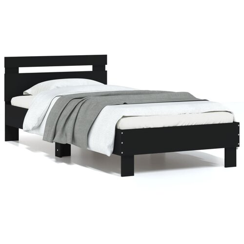 vidaXL Posteljni okvir z vzglavjem črn 90x190 cm inženirski les Cene