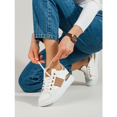 SHELOVET White & Beige Women's Sneakers Slike