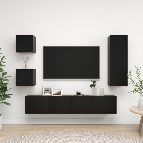 The Living Store Komplet TV omaric 5-delni črna inženirski les - Komplet TV Omaric, (21434440) Cene