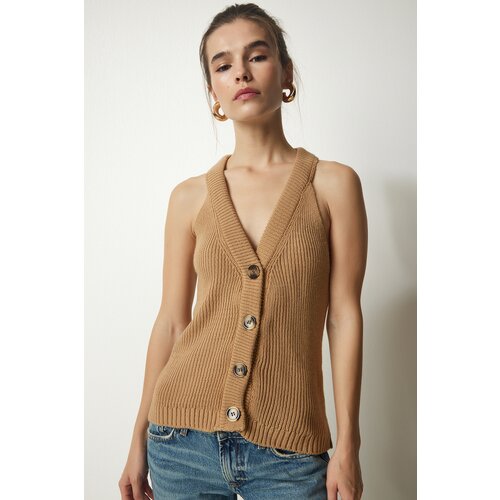 Happiness İstanbul Women's Biscuit Halterneck Buttons Knitwear Vest Slike