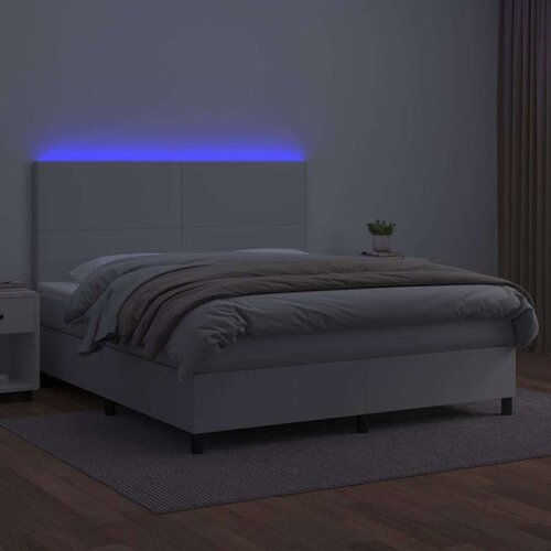  Box spring s madracem LED bijeli 160x200 cm umjetna koža Slike