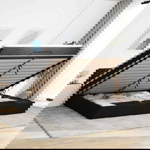 VidaXL Otomanski krevet s madracem crni 180x200cm od tkanine Slike