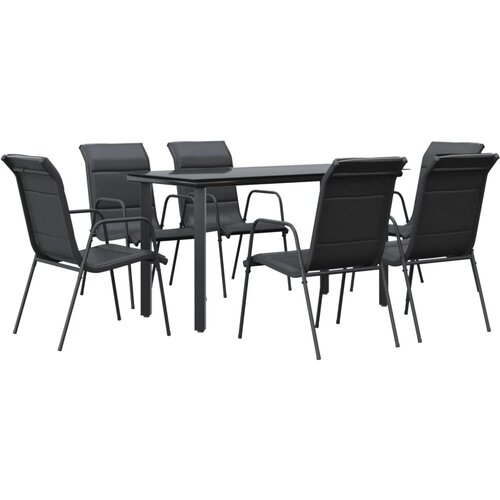  7-dijelni vrtni blagovaonski set crni od čelika i tekstilena Crna Dužina stola 140 cm Slike