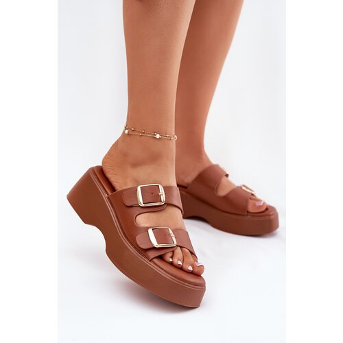 Boto Womens Wedge And Platform Sandals With Buckles Camel Nitarelia Cene