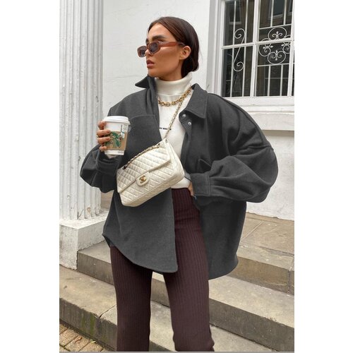 Madmext Mad Girls Anthracite Over Size Shirt Jacket Cene