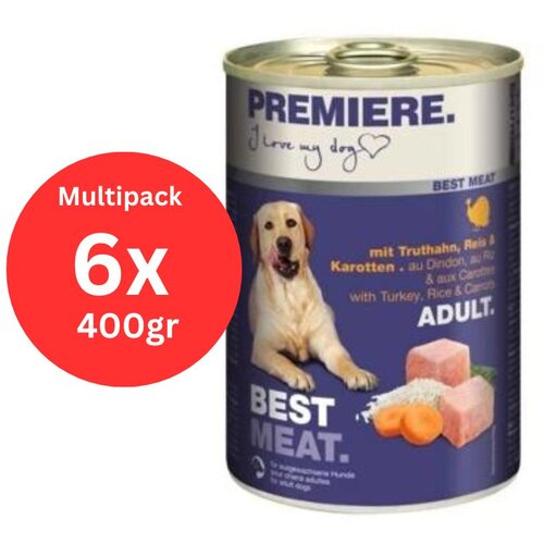 Premiere best meat adult, vlažna hrana za pse, ćuretina, šargarepa i pirinač, 6x400g Cene
