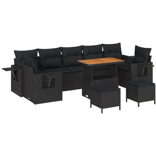 VidaXL 10-delni vrtni set sofa z blazinami Črna Poli ratan Akacija, 3-delni vrtni jedilni set z blazinami Črna Poli ratan Akacija Slike