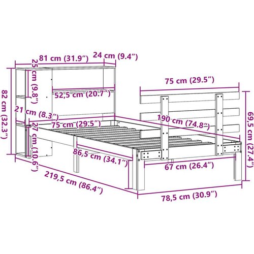 vidaXL Knjižna postelja brez vzmetnice 75x190 cm trdna borovina Cene