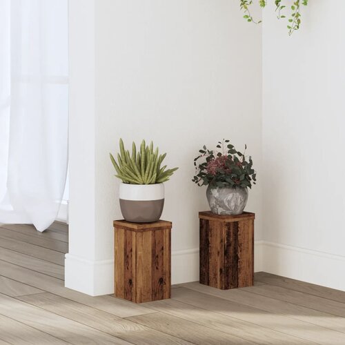 VidaXL Stojalo za rastline 2 kosa starinski les 10x10x18 cm inž. les Slike