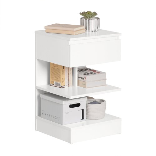 SoBuy nočna omarica s predalom v beli barvi v stilu minimalizma, (20815139) Cene