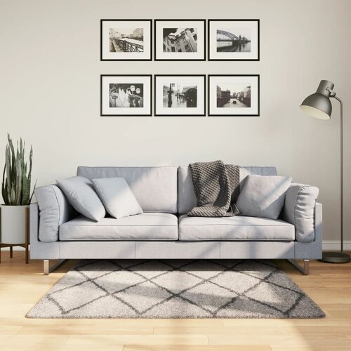 VidaXL Čupavi moderni tepih s visokim vlaknima bež antracit 120x120cm Slike