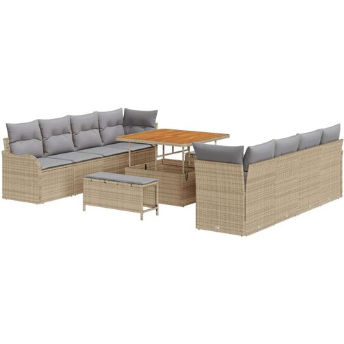  11-dijelni set vrtne sofe s jastučićima bež poli ratan akacija  2-sjedna vrtna sofa s skladištem i jastučićima bež poli ratan  V Cijene