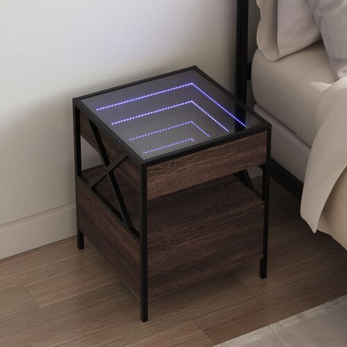 vidaXL Nočna mizica z neskončnimi LED rjavi hrast 40x40x51 cm Cene
