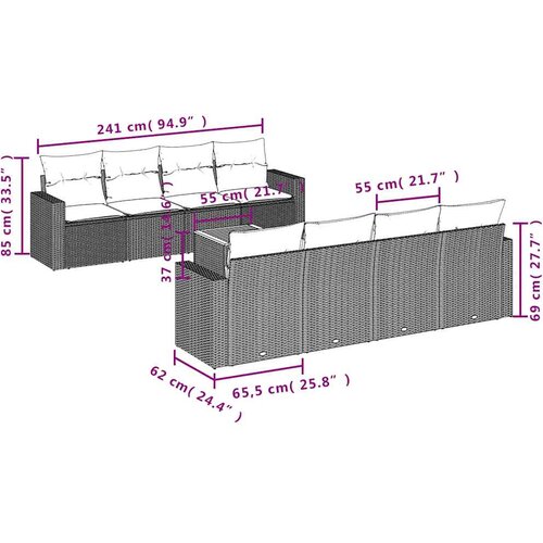  9-dijelni set vrtnih sofa s jastucima crni od poliratana Crna 66 x 62 x 69 cm Slike