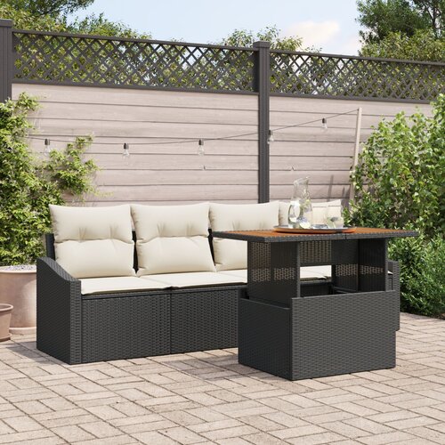 VidaXL Vrtni sofa set 5-dijelni Crna i krem Ratan, Poliester Slike