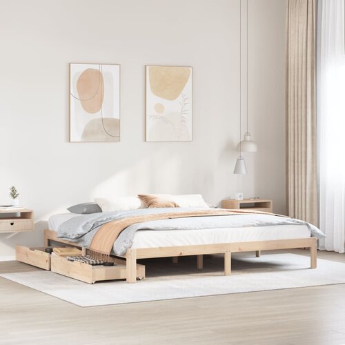 vidaXL Posteljni okvir s predali 200x200 cm trdna borovina Cene