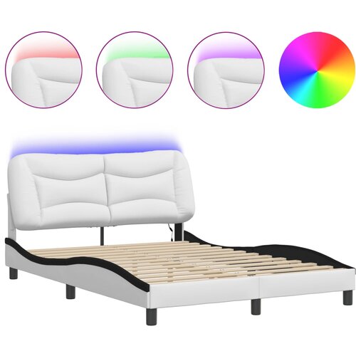Maison Chic Posteljni okvir - Dvoposteljna postelja - Zakonska postelja z LED lučkami belo črn 140x190 cm umetno usnje, (21697188) Cene