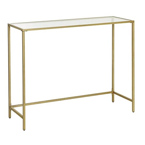 Songmics konzolna miza, miza iz kaljenega stekla, moderna sedežna ali predsobna miza, kovinsko ogrodje, masivna, nastavljive noge, za dnevno sobo, predsobo, zlata LGT26G, (21387930) Slike