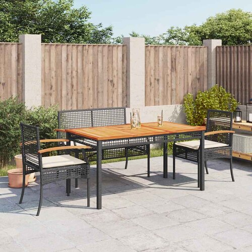  3-dijelni vrtni blagovaonski set s jastucima od poliratana crni Crna 80 cm table length Slike