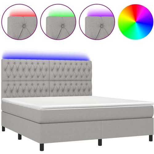  Box spring s madracem LED svjetlosivi 180x200 cm tkanina Slike