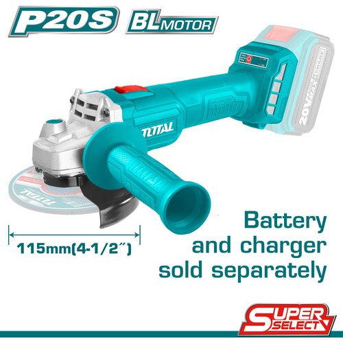 TOTAL TOOLS Akumulatorska kutna brusilica 20V/9000rpm/P20S (Bez baterije) (TAGLI20157) Slike