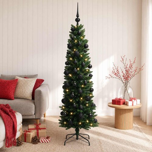  Umjetno usko božićno drvce s kuglicom 120 cm 150 LED lampica Slike