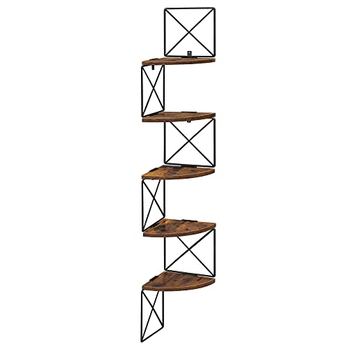 Songmics stenski kutni regal, 5-nivojski, rustikalno smeđi i crni, 127,5 &amp;amp;times; 20 &amp;amp;times; 20 cm, industrijski stil Slike