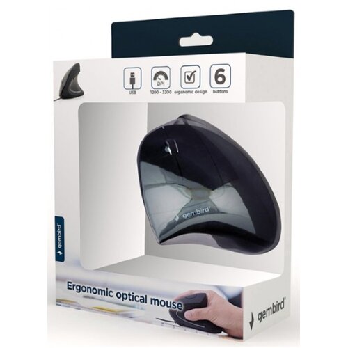 Gembird MUS-ERGO-01 Ergonomski 6-tastera opticki mis, crna 95mm Cene