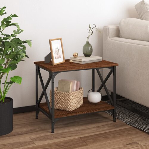 VidaXL Stranska mizica rjav hrast 55x38x45 cm inženirski les Slike