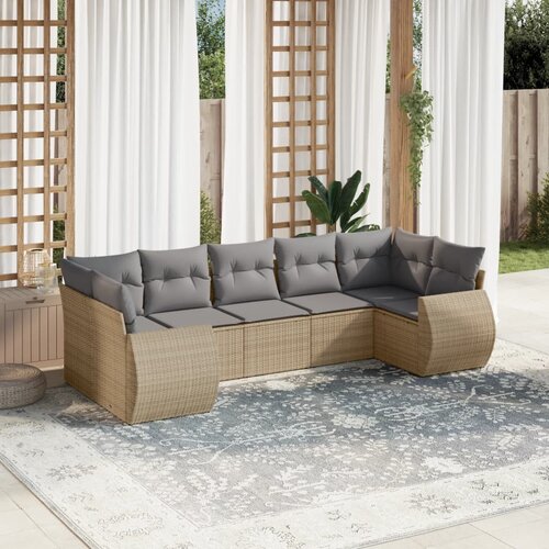 vidaXL 7-dijelni set vrtnih sofa od poliratana s jastucima bež Cijene
