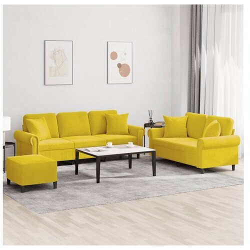 vidaXL 3-dijelni set sofa s jastucima žuti baršunasti Cijene