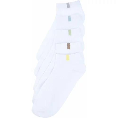 Trendyol White Men's 5-Pack Cotton Textured Contrast Color Blocked Booties-Short-Ankle High Socks