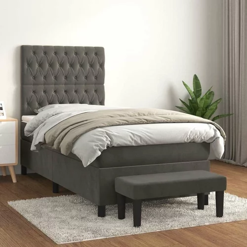 Box spring postelja z vzmetnico temno siva 90x200 cm žamet, (20790687)