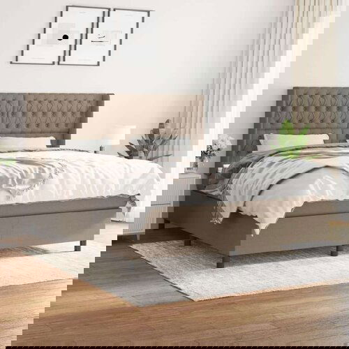  Krevet s oprugama i madracem smeđesivi 180x200 cm tkanina Slike
