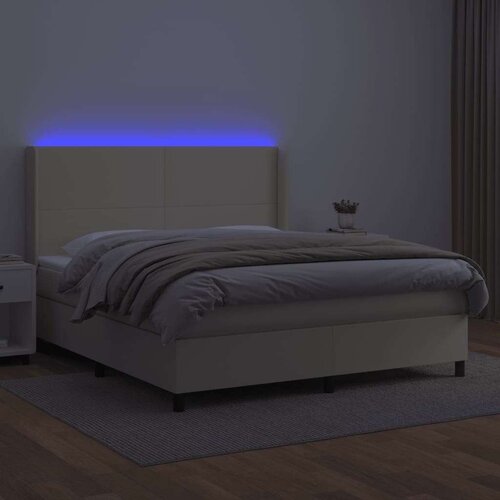  Krevet box spring s madracem LED krem 180x200cm od umjetne kože Slike