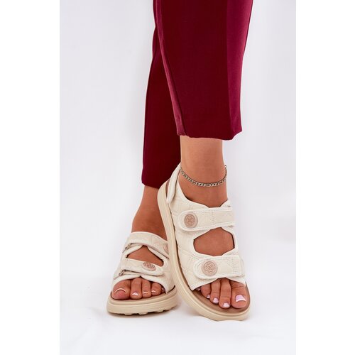 Boto Women's Sandals With Decorative Details On Velcro Beige Zoliner Cene