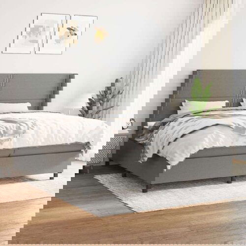  Box spring postelja z vzmetnico temno siva 200x200 cm blago, (20727149) Cene
