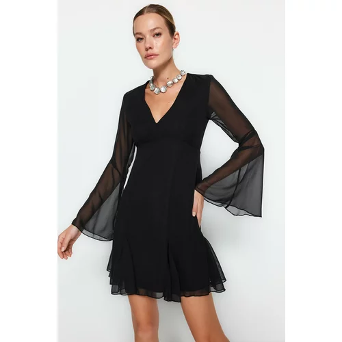 Trendyol Black Chiffon Drop-Back/Skater Elegant Evening Dress
