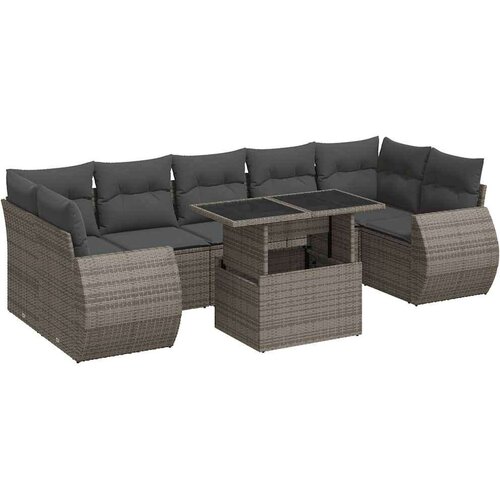 VidaXL 8-dijelni set vrtnih sofa od poliratana s jastucima sivi Slike