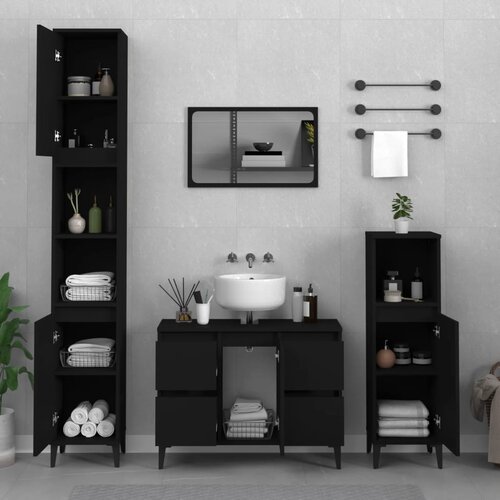 The Living Store Kopalni&amp;scaron;ko pohi&amp;scaron;tvo 3 kosi črne barve inženirski les - Komplet Kopalni&amp;scaron;kega Pohi&amp;scaron;tva, (21661636) Slike