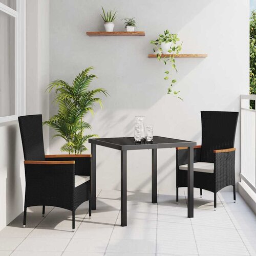VidaXL Komplet za jedilnico v vrtu z blazino 3 pcs Črna Poly ratan Slike