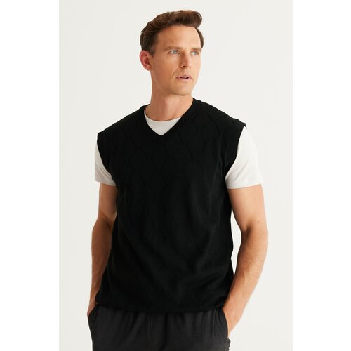 Altinyildiz classics Men's Black Standard Fit Normal Cut V-Neck Knitwear Sweater. Slike