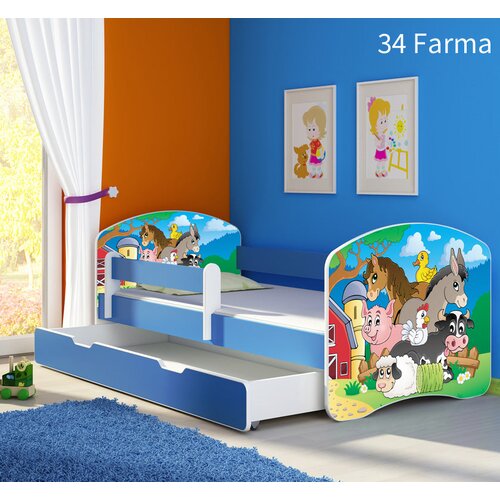  Otroška postelja ACMA z motivom, stranska modra + predal 140x70 cm 34 Farm Cene