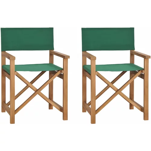 vidaXL Zložljiv režiserski stol 2 kosa zelene barve trdna tikovina