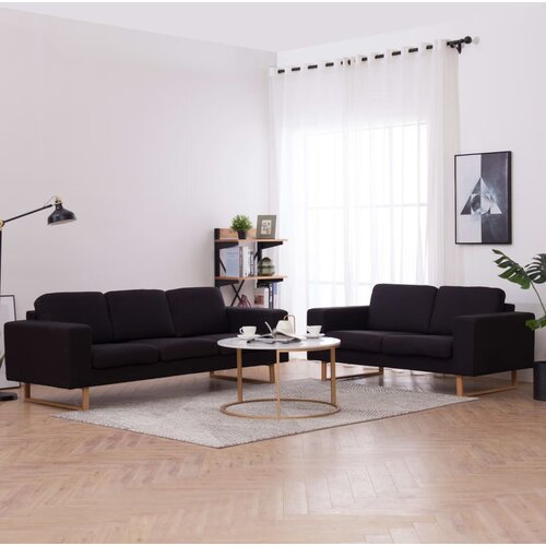  2-dijelni set sofa od tkanine crni Cijene