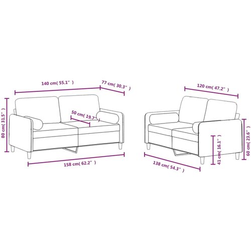  2-dijelni set sofa s jastucima tamnosivi bar&amp;scaron;unasti Slike